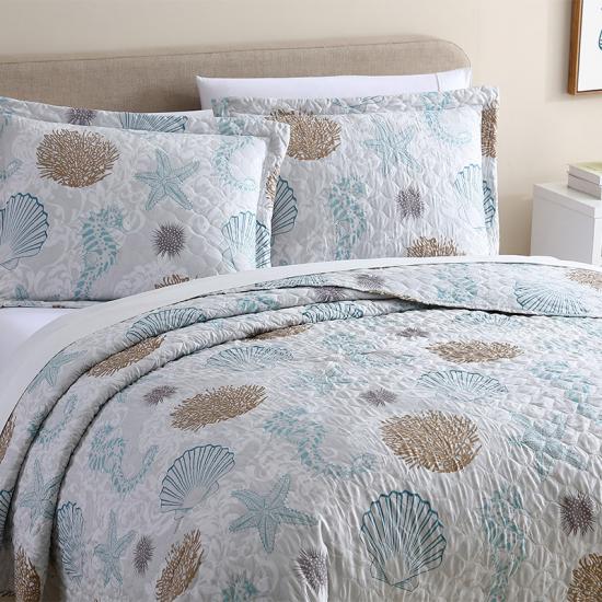 cxmicrotex Luxuriöses Seashell-Set mit vorgewaschenen Tagesdecken und Steppdecken